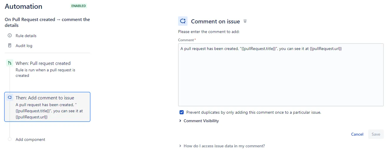 Comment - On Pull Request created → comment the details
